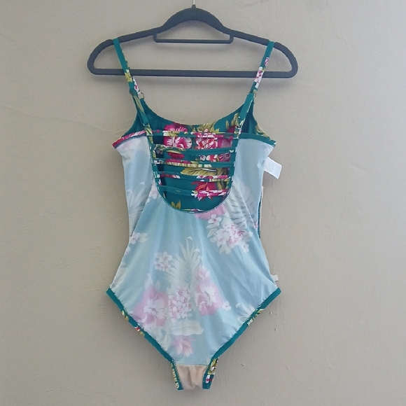 Kona Sol Green and Pink One Piece Swimwear Tropical Vibes Sz M - Picture 5 of 6
